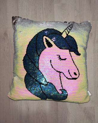 Cuscino unicorno con paillettes reversibili