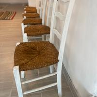 6 Sedie shabby in legno e paglia