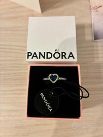 Anello Pandora argento cuore blu taglia 52 nuovo