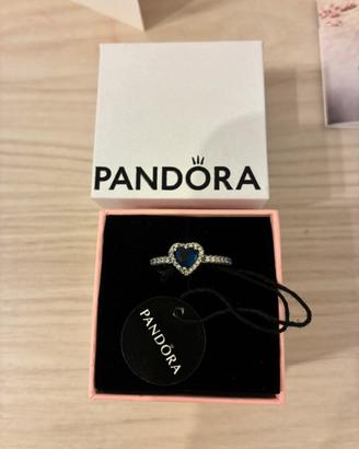 Anello Pandora argento cuore blu taglia 52 nuovo