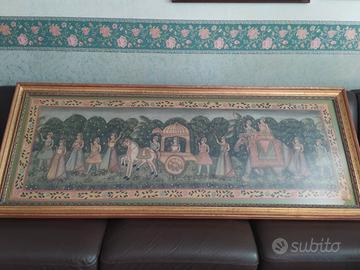 Quadro con dipinto indiano su stoffa