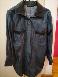 camicia donna Mangano in denim e pelle 
