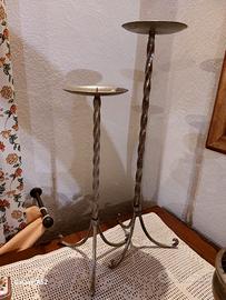 Coppia Candelabri da Terra Vintage Ferro Battuto