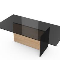 Tavolo design Sovet Regolo vetro fume e rovere