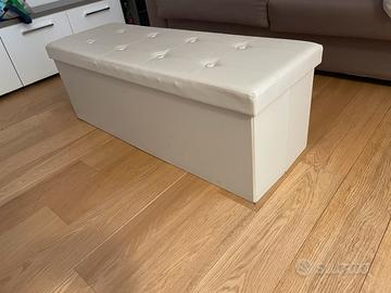 Pouf contenitore in ecopelle bianca