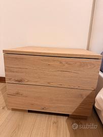 Comodino in legno rovere chiaro con 2 cassetti