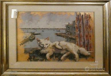 Dipinto di Gatto bianco, di Giancarlo Novello