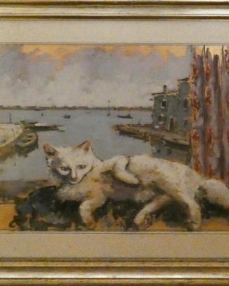 Dipinto di Gatto bianco, di Giancarlo Novello
