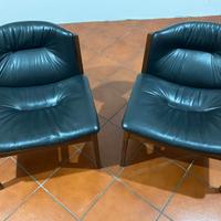 Poltroncine legno e pelle vintage