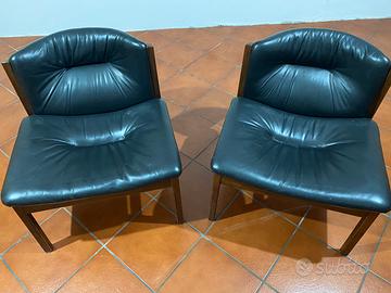 Poltroncine legno e pelle vintage