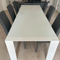 Tavolo in vetro bianco e sedie