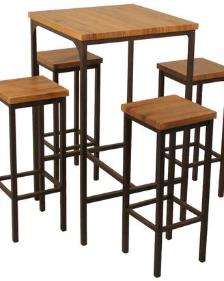 ROMA Set Tavolo Bar Quadrato Alto e 4 Sgabelli