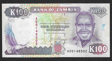 Zambia - banconota non circolata FdS UNC da 100 Kw