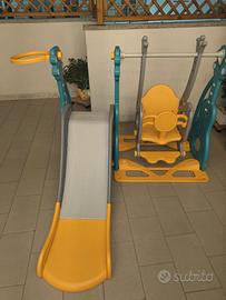 Scivolo 3 in 1, altalena regolabile e canestro