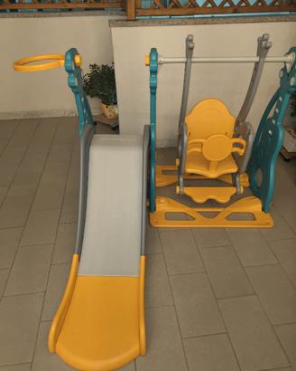 Scivolo 3 in 1, altalena regolabile e canestro