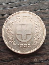5 franchi svizzeri argento 1932