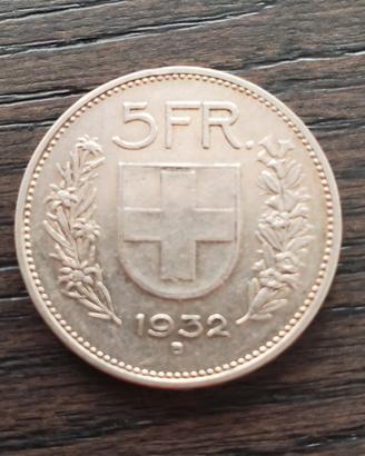 5 franchi svizzeri argento 1932
