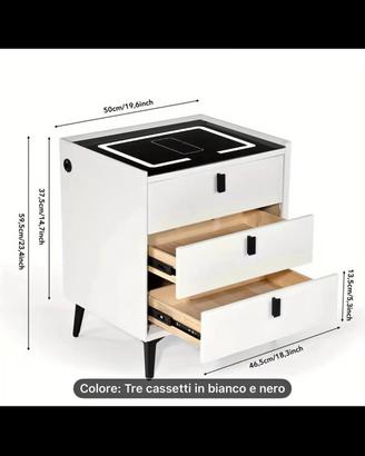 comodino con luci led e carica wireless 