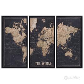 Trittico quadri planisfero industriale 180x120