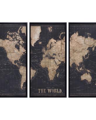 Trittico quadri planisfero industriale 180x120