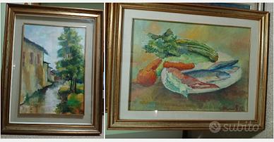 2 GRANDI QUADRI FIUME E NATURA MORTA PESCI