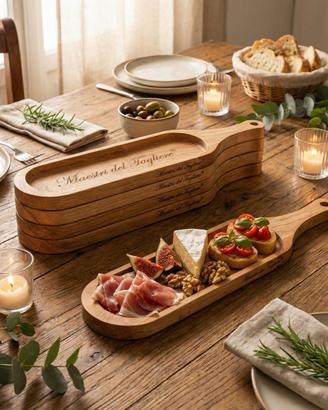 SET DI 4PZ. VASSOI OVALI DA APERITIVO IN ROVERE