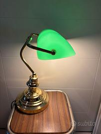 Lampada da banchiere in ottone e vetro verde