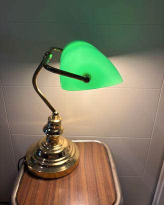 Lampada da banchiere in ottone e vetro verde