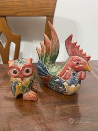 Gallo e gufo decorativi