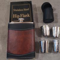 Set Fiaschetta + 4 bicchierini in acciaio inox