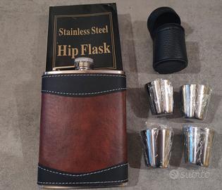 Set Fiaschetta + 4 bicchierini in acciaio inox