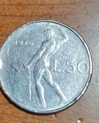 moneta da 50 lire dell'anno 1976