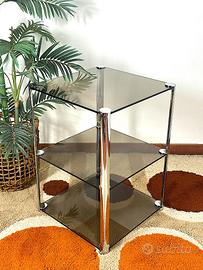 Tavolino in Acciao cromato con vetri Fumè anni 60