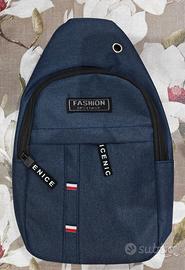 Borsello Monospalla Uomo Blu Nuovo con Foro Cuffie