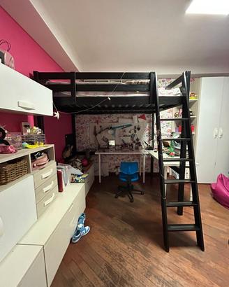 Struttura in legno per letto a soppalco nero