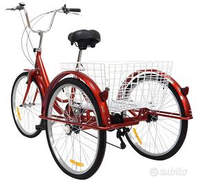 Bici ganna rossa tre ruote con cestello posteriore