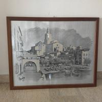 Quadro cornice disegno in grafite. Morales