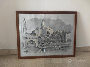 Quadro cornice disegno in grafite. Morales