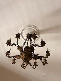 lampadario antico in bronzo dorato (o ottone fuso)