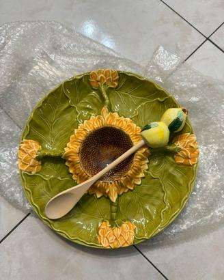 Piatto decorativo girasole in ceramica