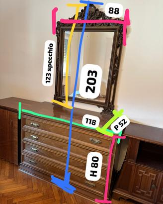 camera da letto cassettiera in legno comó comodini