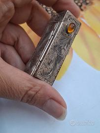 Porta rossetto in argento 800+ pietra ambra