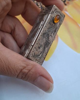 Porta rossetto in argento 800+ pietra ambra