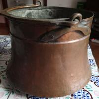 Paiolo vintage in rame con manico lavorato