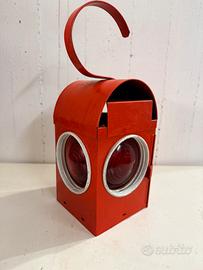 Lampada ad olio rossa vintage da ferroviere/lavoro