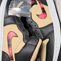 Nike Air Jordan 1 Mid Tartan Swoosh Tan Black Red