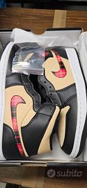 Nike Air Jordan 1 Mid Tartan Swoosh Tan Black Red