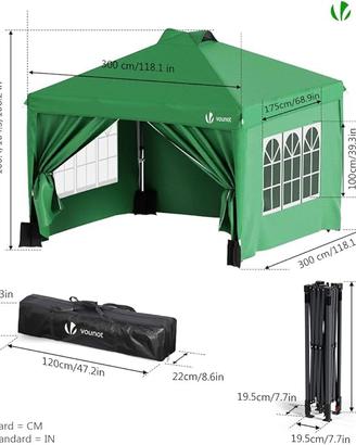 GAZEBO DA GIARDINO VOUNOT 3X3 VERDE NUOVO