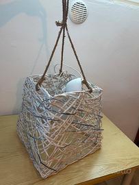 Lampadario in vimini bianco cubo shabby chic