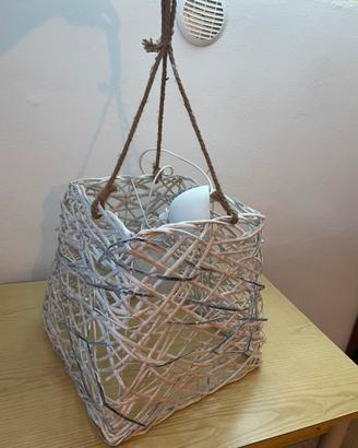 Lampadario in vimini bianco cubo shabby chic